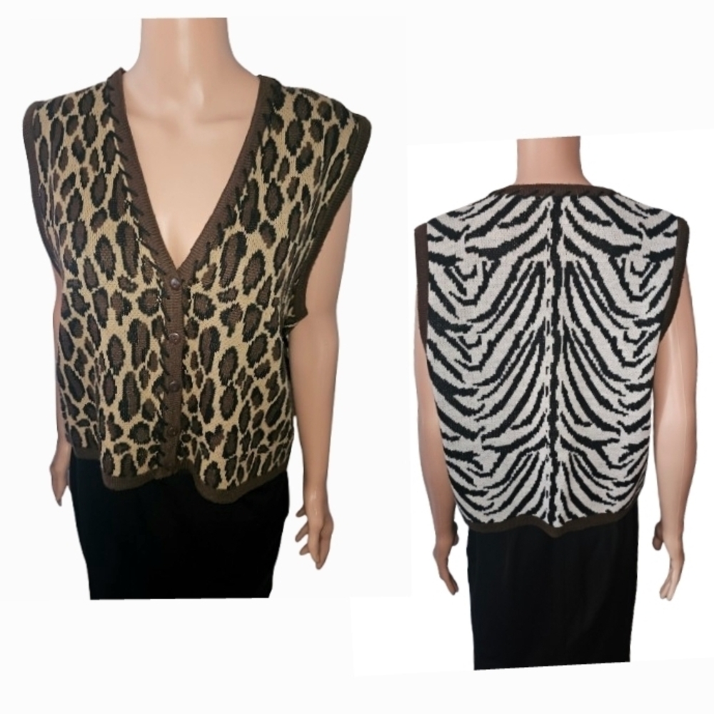 Vintage Cricket Lane Petites Animal Print Button-Up Vest M